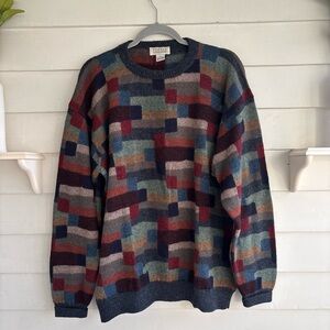 Tuttle Vintage 100% Alpaca Multicolor Patchwork Crewneck Sweater Men’s Size XL